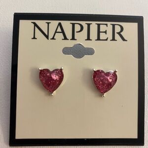 Napier Hot Pink Glitter Heart Stud Earrings